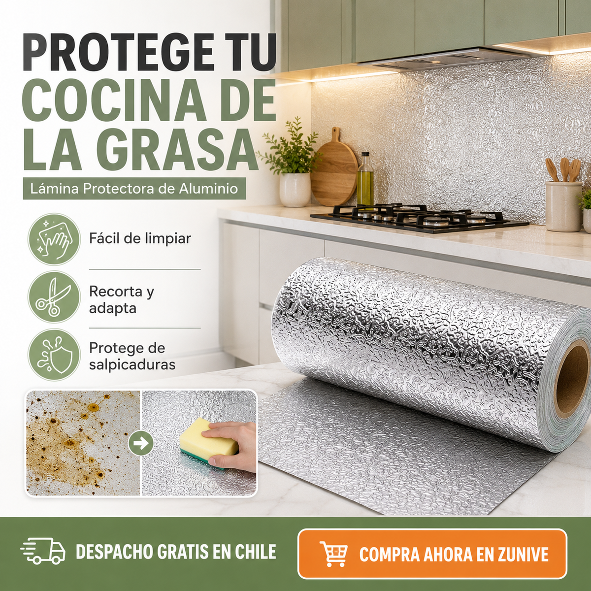 PAPEL DE ALUMINIO AUTOADHESIVO DE COCINA