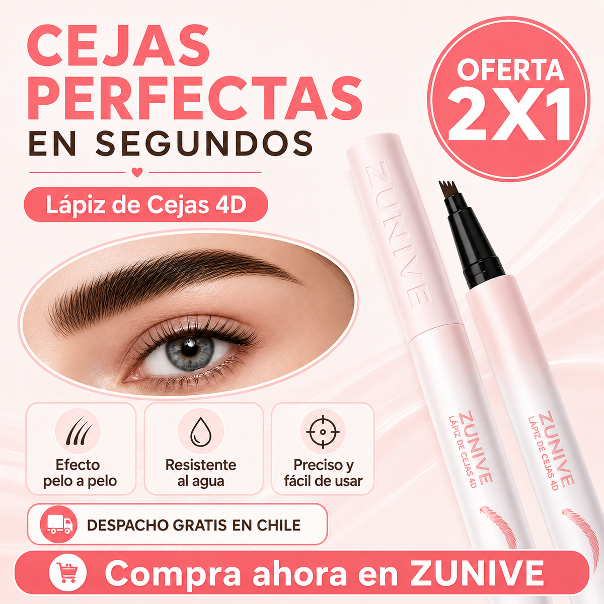 Lápiz cejas impermeable 4 puntas 2x1