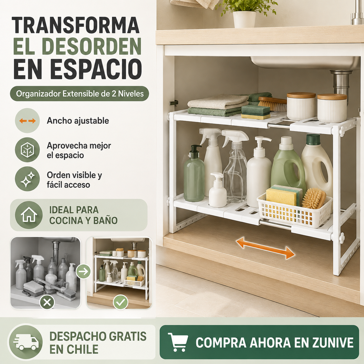 Organizador Doble de Acero Inoxidable