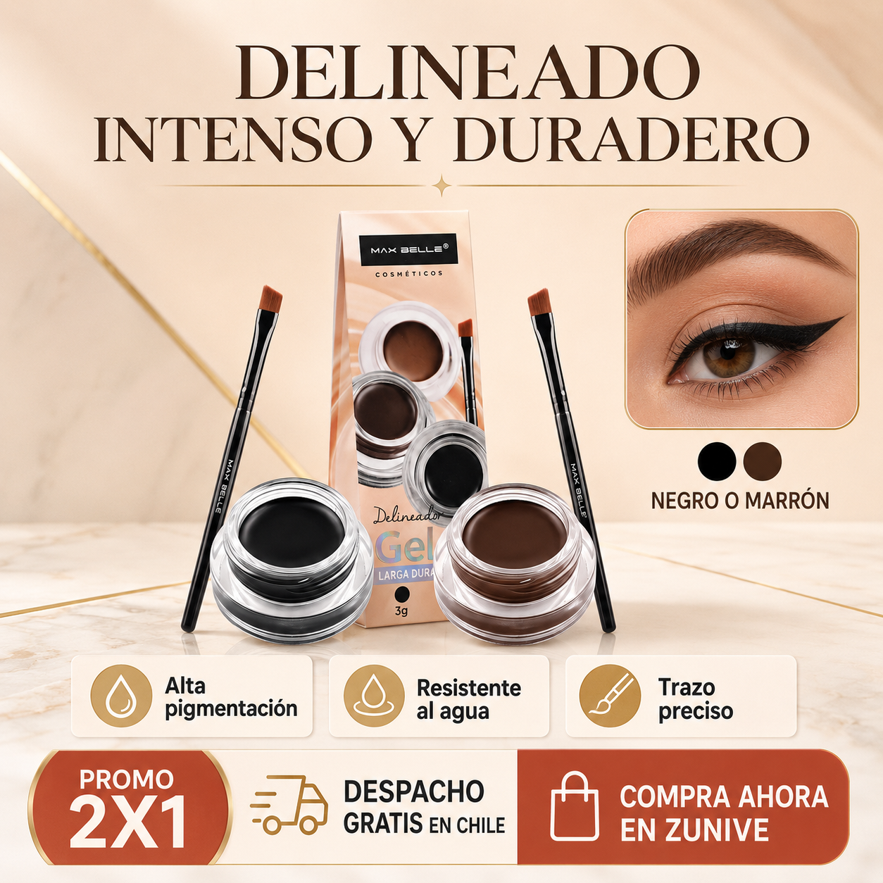 DELINEADOR GEL LARGA DURACION PACK 2X1