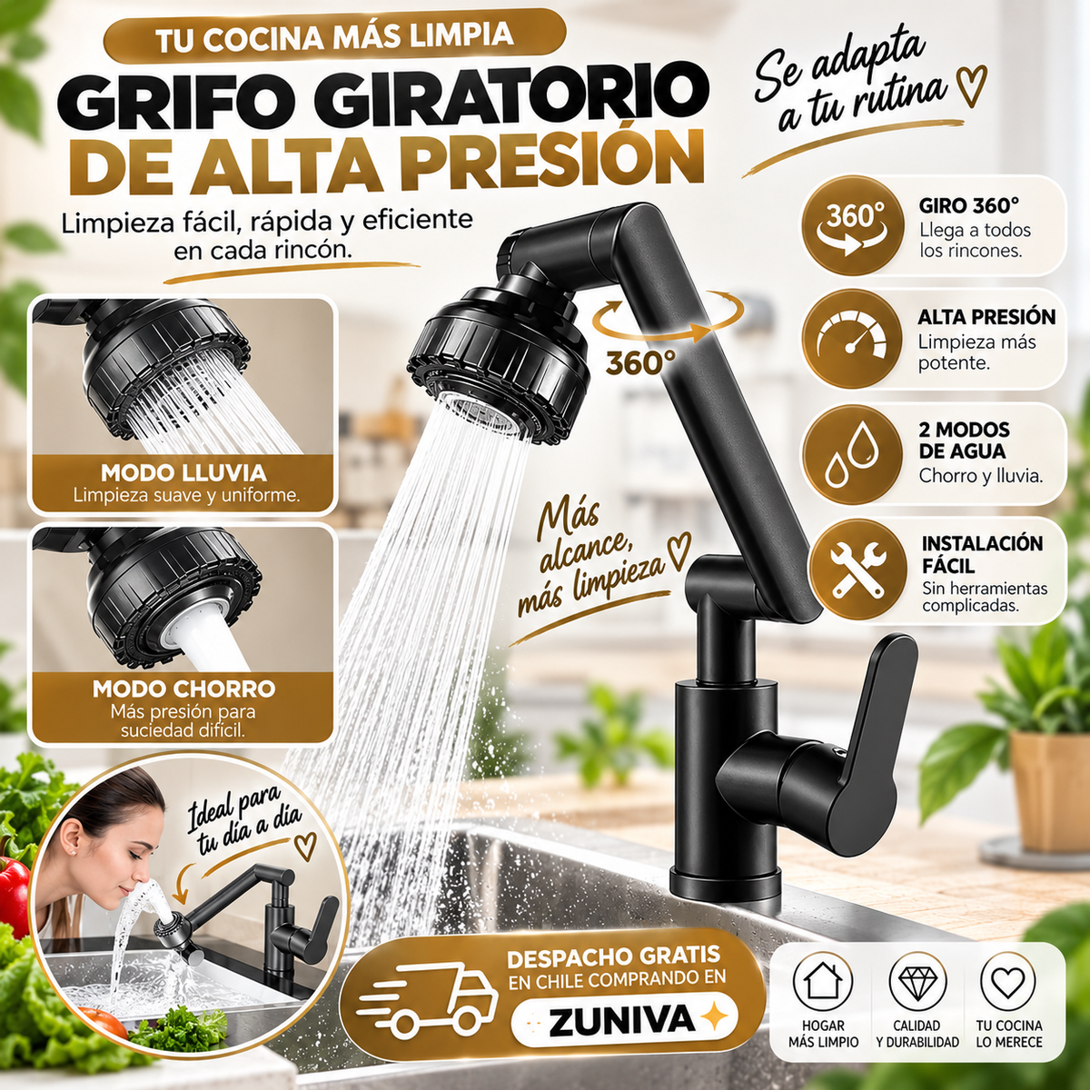 FL - LLAVE MONOMANDO 180° DE COCINA