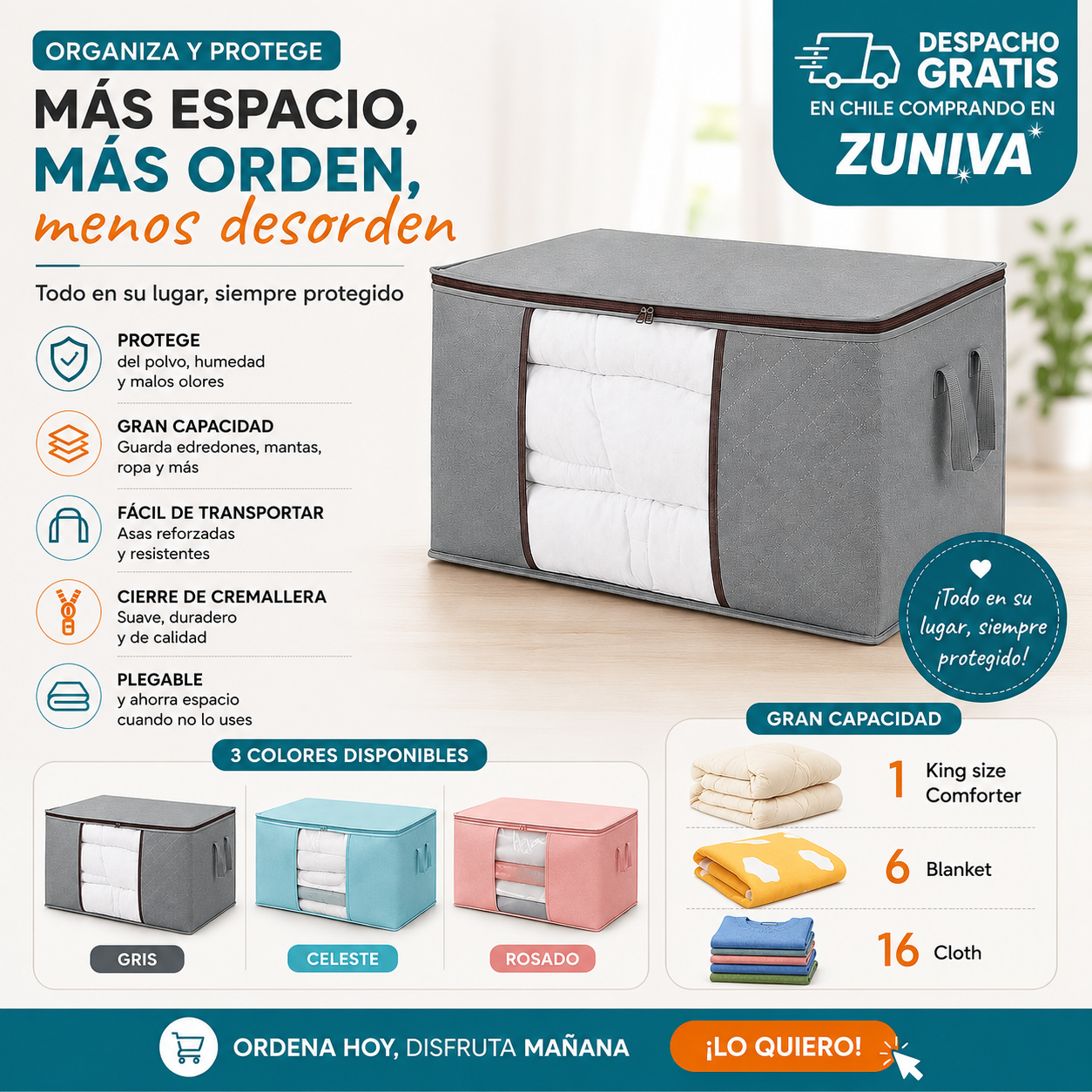 Q- Organizador ropa ahorra espacio Color
