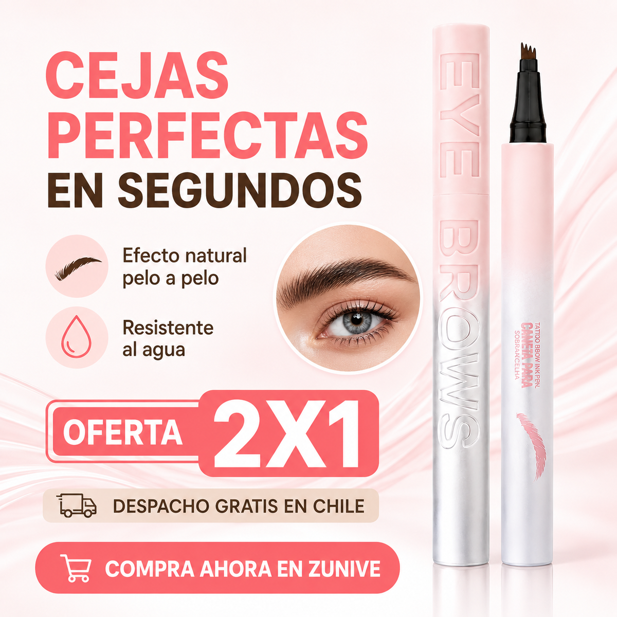 Lápiz cejas impermeable 4 puntas 2x1